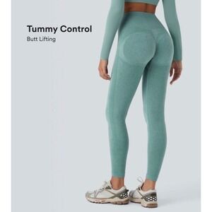 Halara Leggings Women L Green High Waisted Scrunch Butt Lifting Tummy Control